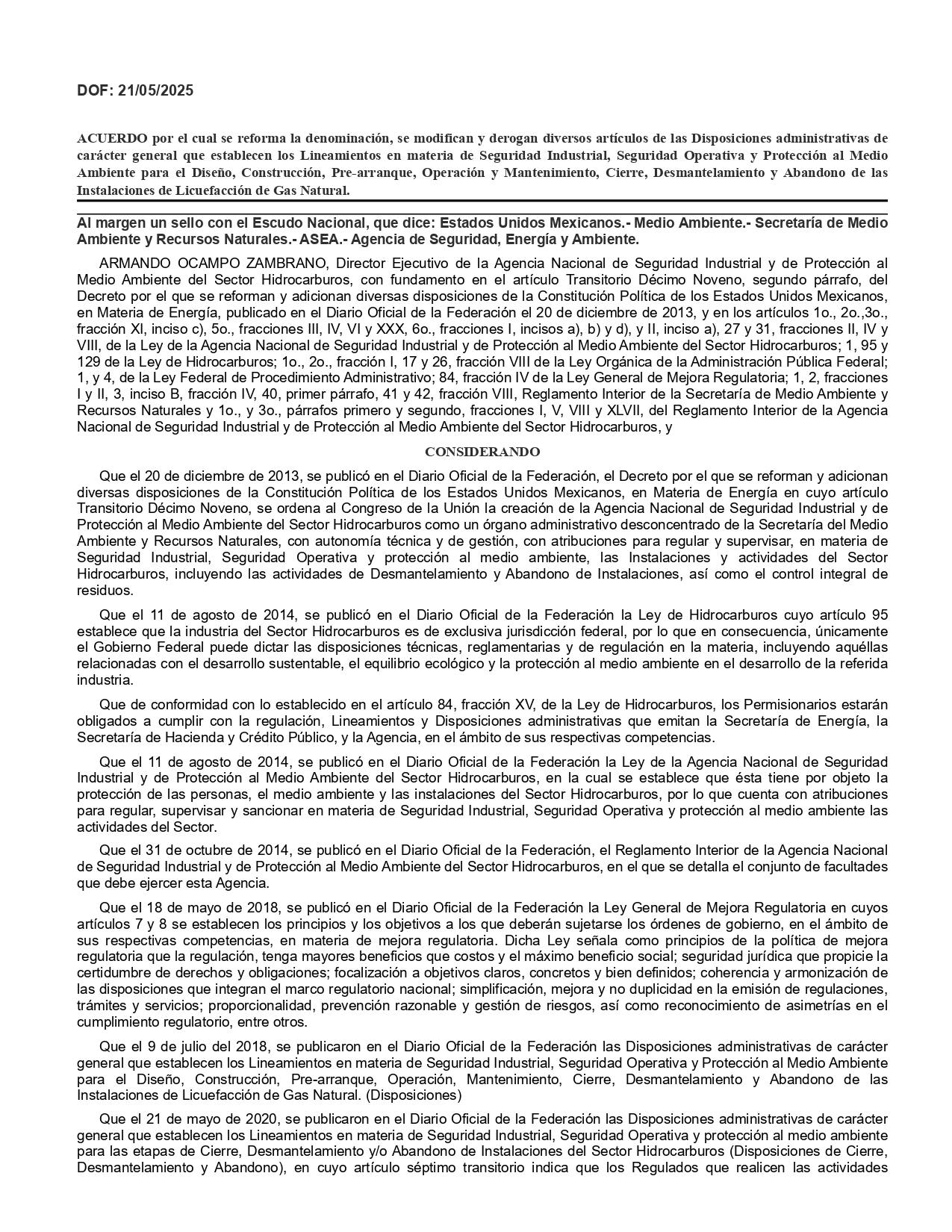 ASEA publica reformas a regulación en instalaciones de gas natural