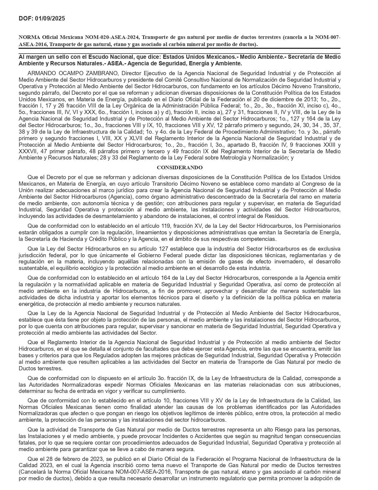 ASEA publica NOM sobre seguridad en infraestructura de gas natural ...